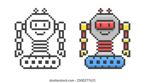 Cute game pixel art robot. Retro vector illustration