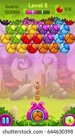 Cute game user interface with colorful bugs. Vector assets for bubble shooter.