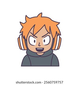 Cute Gamer Boy Cartoon Character Wearing Headset with Annoyed Angry Expression