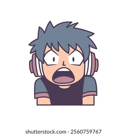 Cute Gamer Boy Cartoon Character Wearing Headset with Angry Screaming Expression