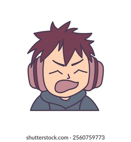 Cute Gamer Boy Cartoon Character Wearing Headset with Angry Screaming Expression