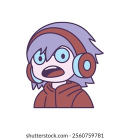 Cute Gamer Boy Cartoon Character Wearing Headset with Annoyed Angry Expression