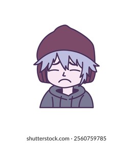 Cute Gamer Boy Cartoon Character Wearing Hat with Sad Expression