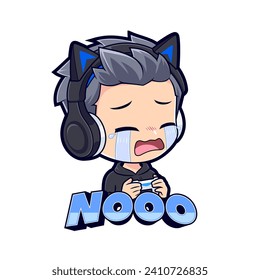 Cute gamer boy crying sad mascot logo gaming sticker