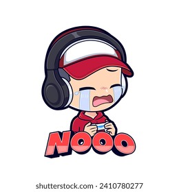 Cute gamer boy crying sad mascot logo gaming sticker