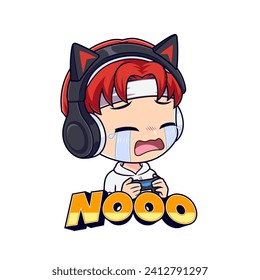 Cute gamer boy crying sad mascot logo gaming sticker