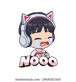 Cute gamer boy crying sad mascot logo gaming sticker