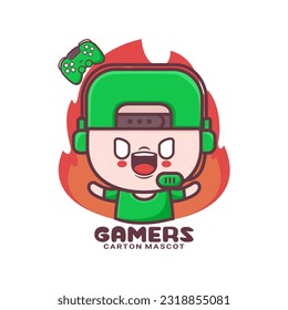 cute gamer cartoon with angry expression. vector illustration, mascot, icon, sticker.