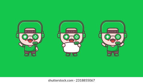 ilustración vectorial de caricatura de gamer lindo, mascota, icono, pegatina.