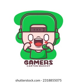 cute gamer cartoon. vector illustration, mascot, icon, sticker.