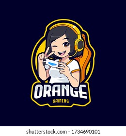 Cute gamer character mascot logo, Gamer girl esport logo template