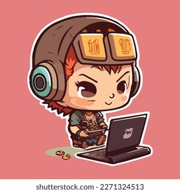 cute gamer chibi style vector art illustration