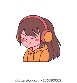 Cute Gamer Girl Cartoon Character Wearing Headset with Sad Expression