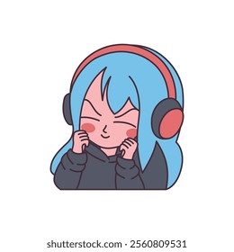 Cute Gamer Girl Cartoon Character Wearing Headset with Angry Expression