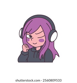 Cute Gamer Girl Cartoon Character Wearing Headset with Angry Expression