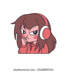 Cute Gamer Girl Cartoon Character Wearing Headset with Angry Expression