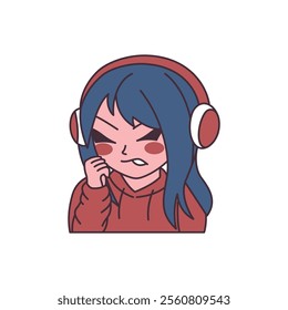 Cute Gamer Girl Cartoon Character Wearing Headset with Angry Expression