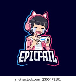 Cute gamer girl epic fail esport gaming logo