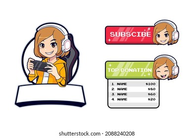 Cute Gamer Girl Mascot Logo Set For Streamer Or Esport Gaming