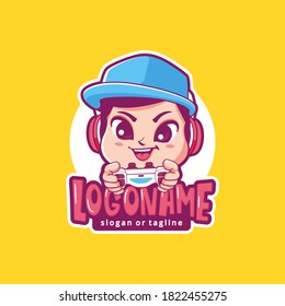 Cute Gamer Mascot Logo Template