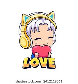 Cute gaming streamer boy give love esport mascot logo