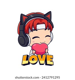 Cute gaming streamer boy give love esport mascot logo