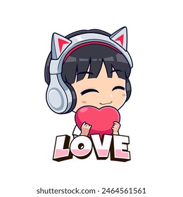 Cute gaming streamer boy with heart icon esport mascot logo
