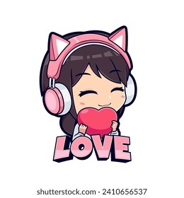 Cute gaming streamer girl give love esport mascot logo