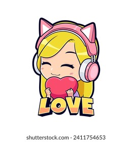 Cute gaming streamer girl give love esport mascot logo