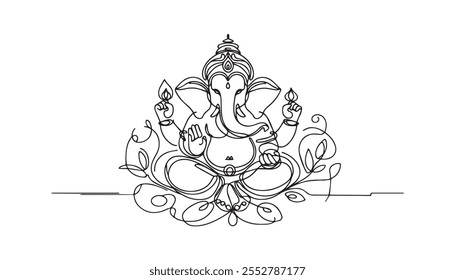 Linda ganesha con contorno de flores