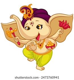 cute ganesha lord indian idol god vector