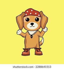 Cute Gangster Dog Cartoon Sticker vector Illustration