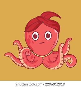 Cute gangster octopus Cartoon Sticker vector Illustration