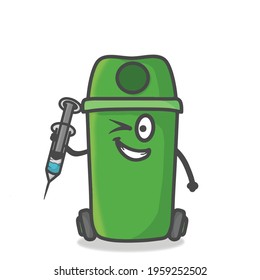 Cute Garbage Can Character Flat Cartoon Emoticon Vector Template Design Illustration