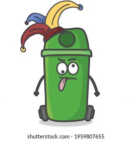 Cute Garbage Can Character Flat Cartoon Emoticon Vector Template Design Illustration