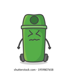 Cute Garbage Can Character Flat Cartoon Emoticon Vector Template Design Illustration