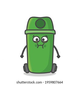 Cute Garbage Can Character Flat Cartoon Emoticon Vector Template Design Illustration