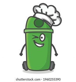 Cute Garbage Can Character Flat Cartoon Emoticon Vector Template Design Illustration