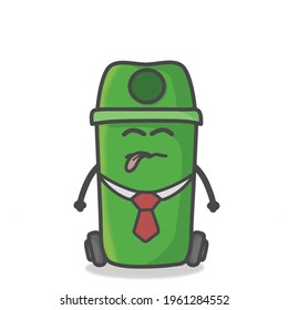 Cute Garbage Can Character Flat Cartoon Emoticon Vector Template Design Illustration