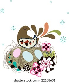 cute garden bird with eggs