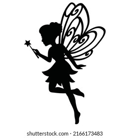 Cute garden fairy silhouette vector cartoon illustration