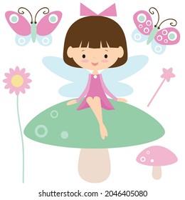Cute garden fairy vector cartoon illustration