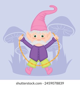 Cute garden gnome character cartoon Vector illustration