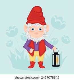 Cute garden gnome character cartoon Vector illustration