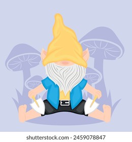 Cute garden gnome character cartoon Vector illustration