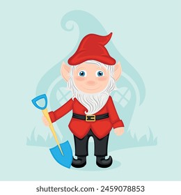 Cute garden gnome character cartoon Vector illustration