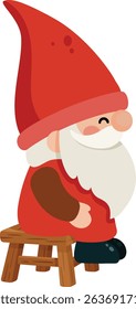 Cute Garden Gnome with Red Hat Sitting
