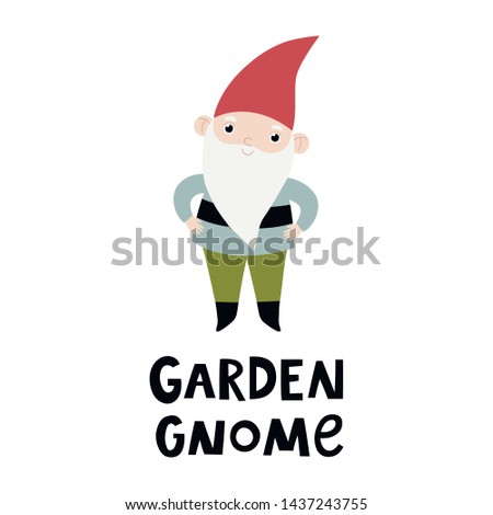 Cute garden gnome. Vector illustration.