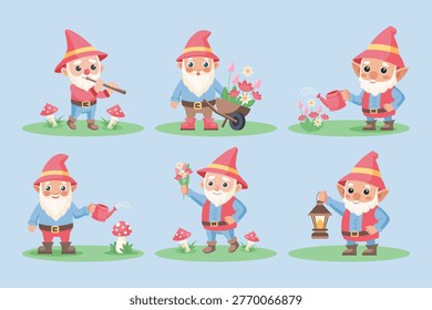 Cute garden gnomes set