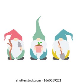 Cute Garden Gnomes Vector Illustration on White